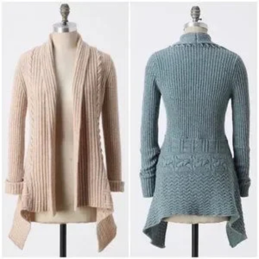 Anthropologie Soft Wool Open Waterfall Green Cardigan Oversized Woman’s Small